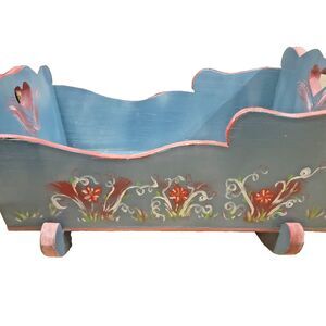 VTG Wooden Rocking Doll Cradle Crib Handmade 20" Primitive Doll Furniture 50s